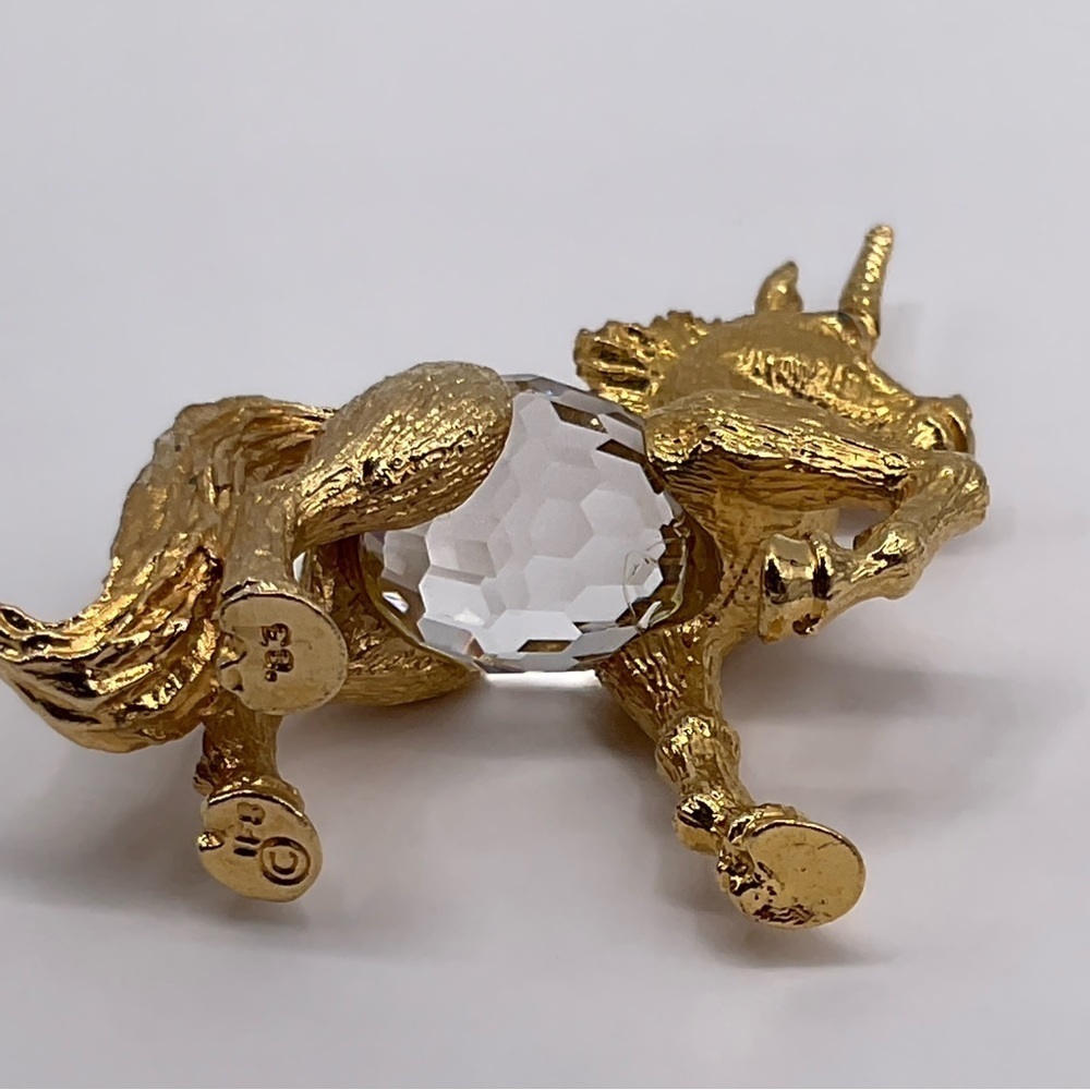 Vintage Unicorn Miniature Faceted Crystal Belly Gold Plated Metal 1983 IFS Figur - Picture 3 of 10